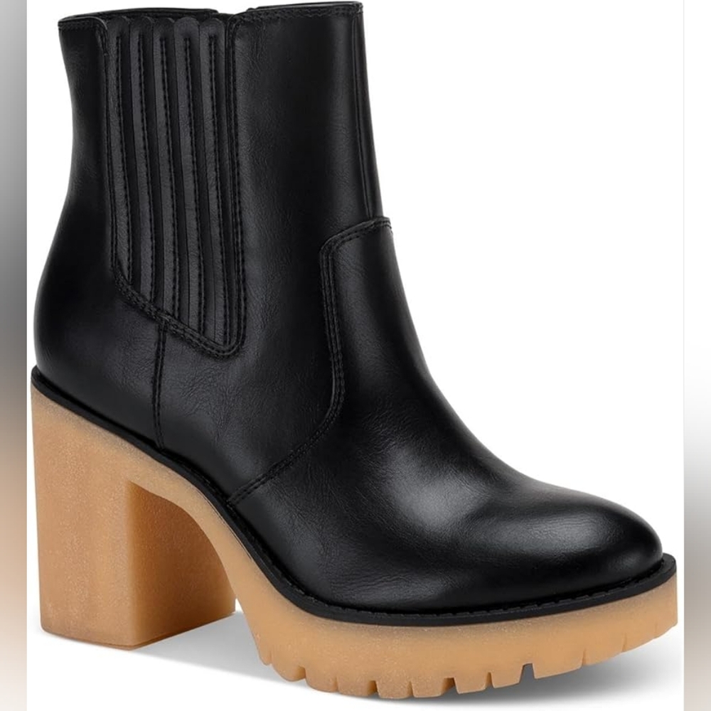 Sun + Stone Lennii Women's Black Faux Leather Ankle Heel Boots Size 9 M
